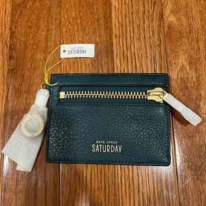 NWT Kate Spade Saturday Teal Green Leather Zipline Card & Coin Purse Key Chain